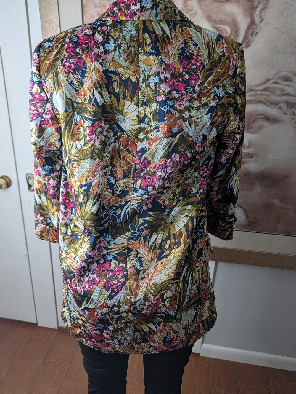 ZARA Floral Print Tropical Botanical Open Blazer Size S - Picture 6 of 9